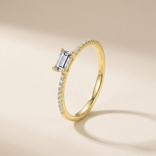 Buy Baguette Solitaire Pavé Ring - Gold Plated 925 Sterling Silver at Pinky Promise
