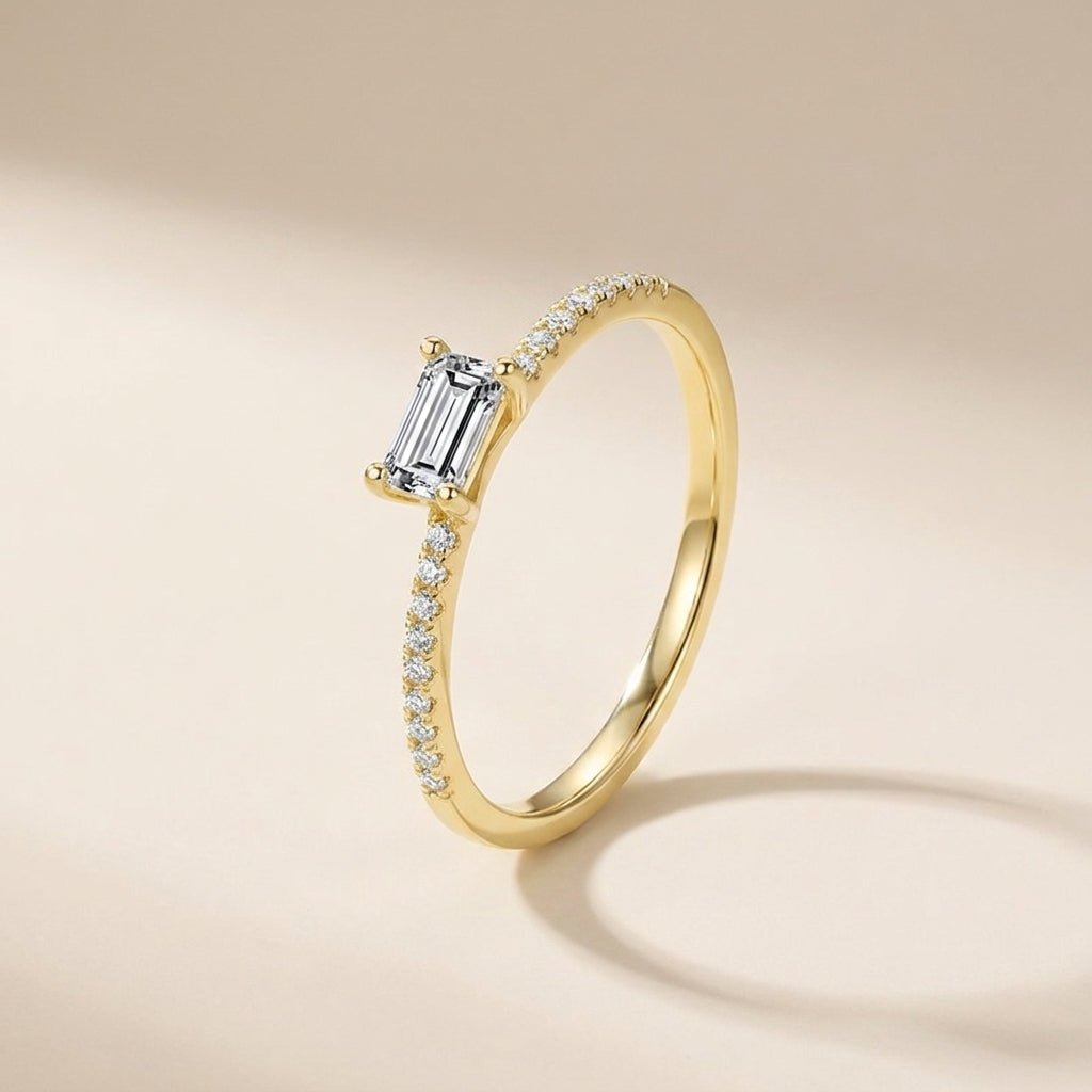 Buy Baguette Solitaire Pavé Ring - Gold Plated 925 Sterling Silver at Pinky Promise