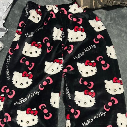 Black hello kitty pajama pants (winter material)(خامة شتوية) | Pinky Promise