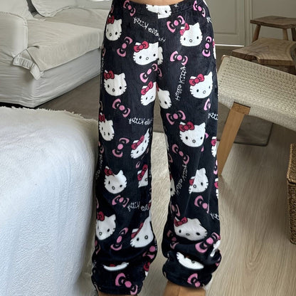 Black hello kitty pajama pants (winter material)(خامة شتوية) - Close Up | Pinky Promise