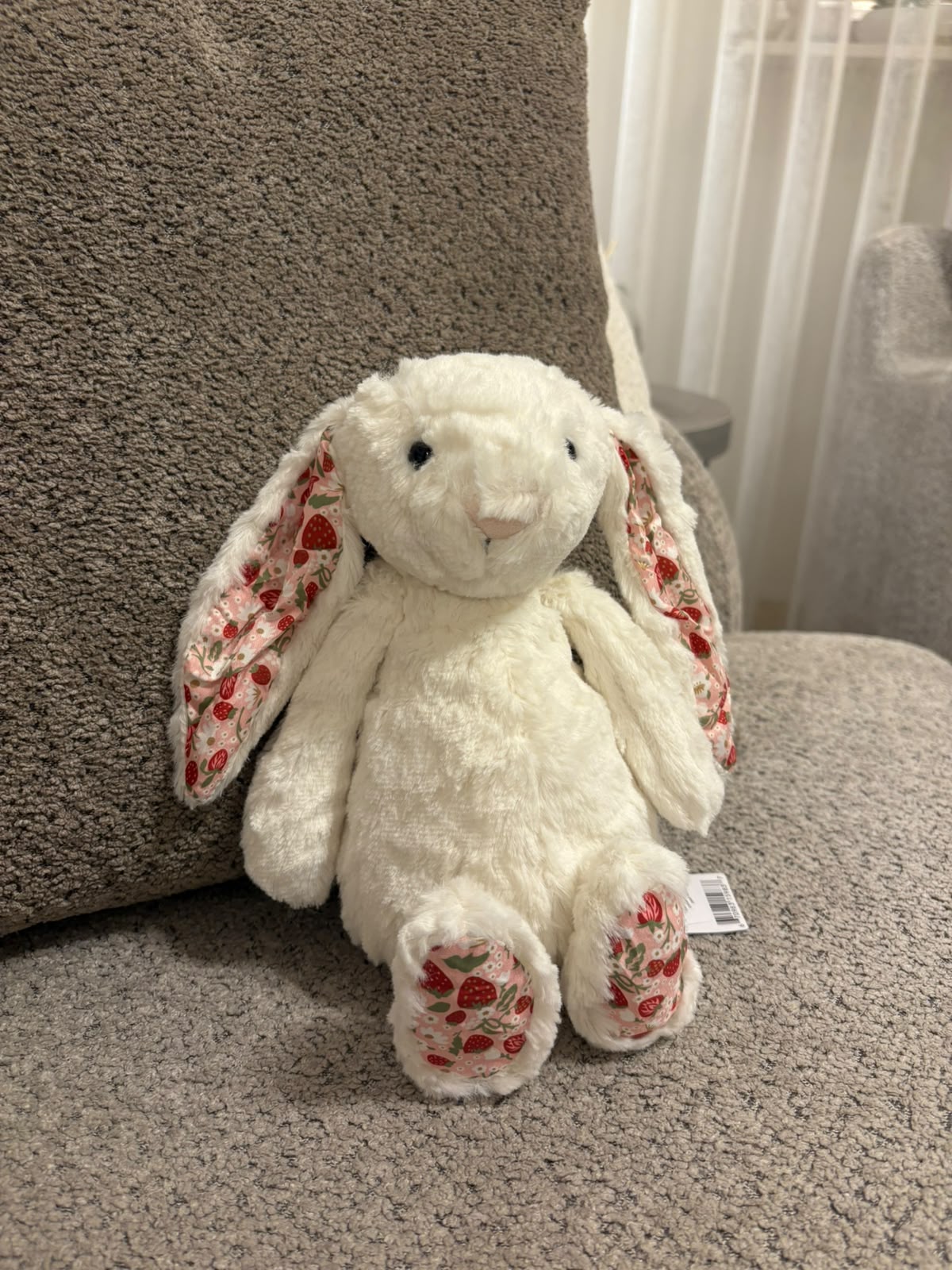 Floral and strawberry Bunny plush - white - 30 cm