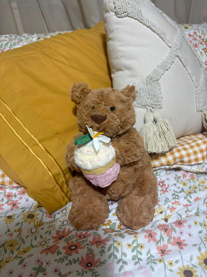 Sweetheart Brown Teddy Bear Plush with Pink Cupcake - 26 cm