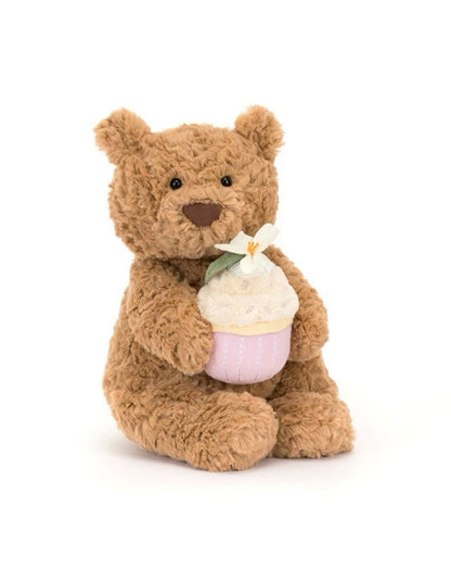 Sweetheart Brown Teddy Bear Plush with Pink Cupcake - 26 cm