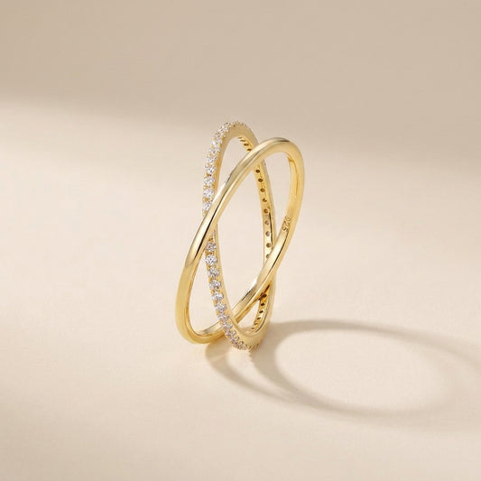 Buy Crisscross Pavé X Ring – 925 Sterling Silver, Gold Plated at Pinky Promise