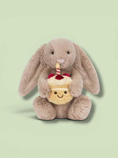 Plush Birthday Bunny with Cupcake – Cute Stuffed Animal Gift - 30 cm