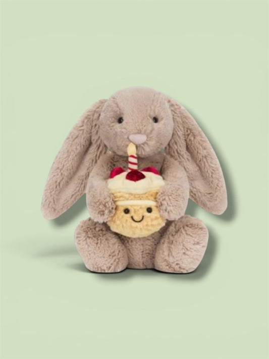 Plush Birthday Bunny with Cupcake – Cute Stuffed Animal Gift - 30 cm