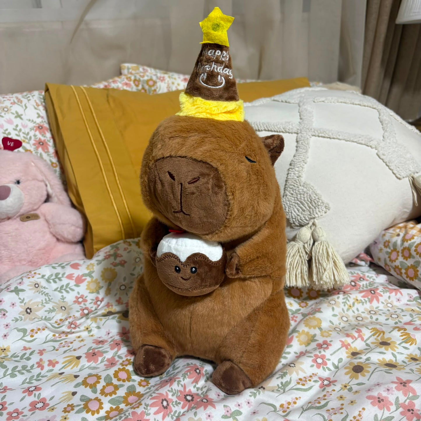 Happy Birthday Capybara Plush Toy with Cake - 30 cm
