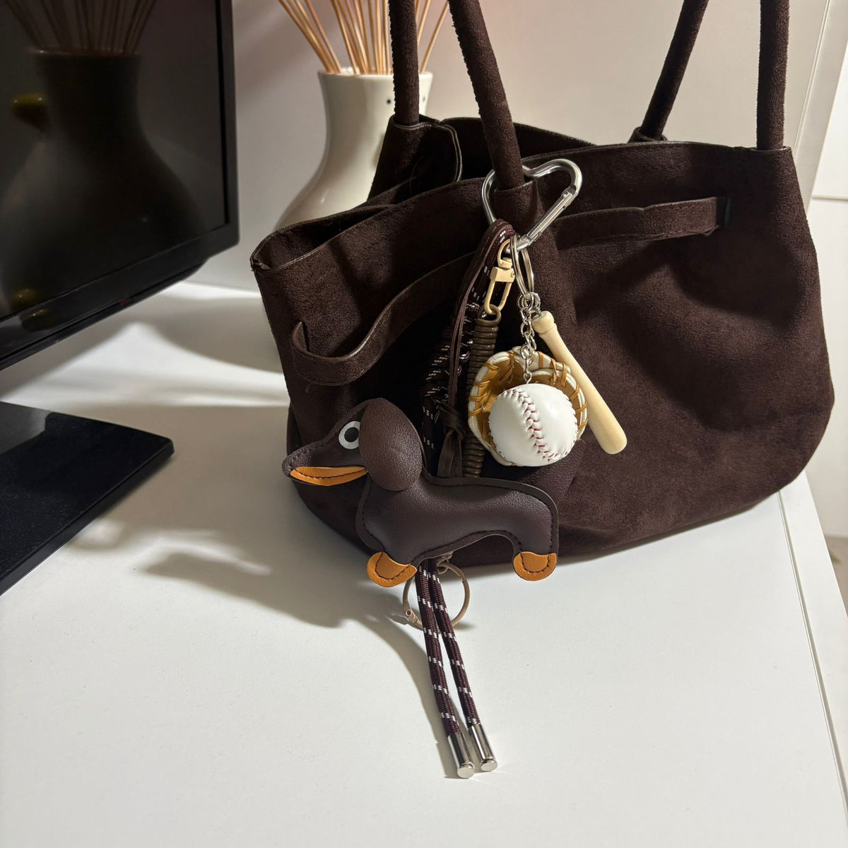 Dog and Baseball Glove Keychain Accessory - Close Up | Pinky Promise