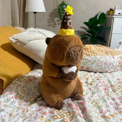 Happy Birthday Capybara Plush Toy with Cake - 30 cm