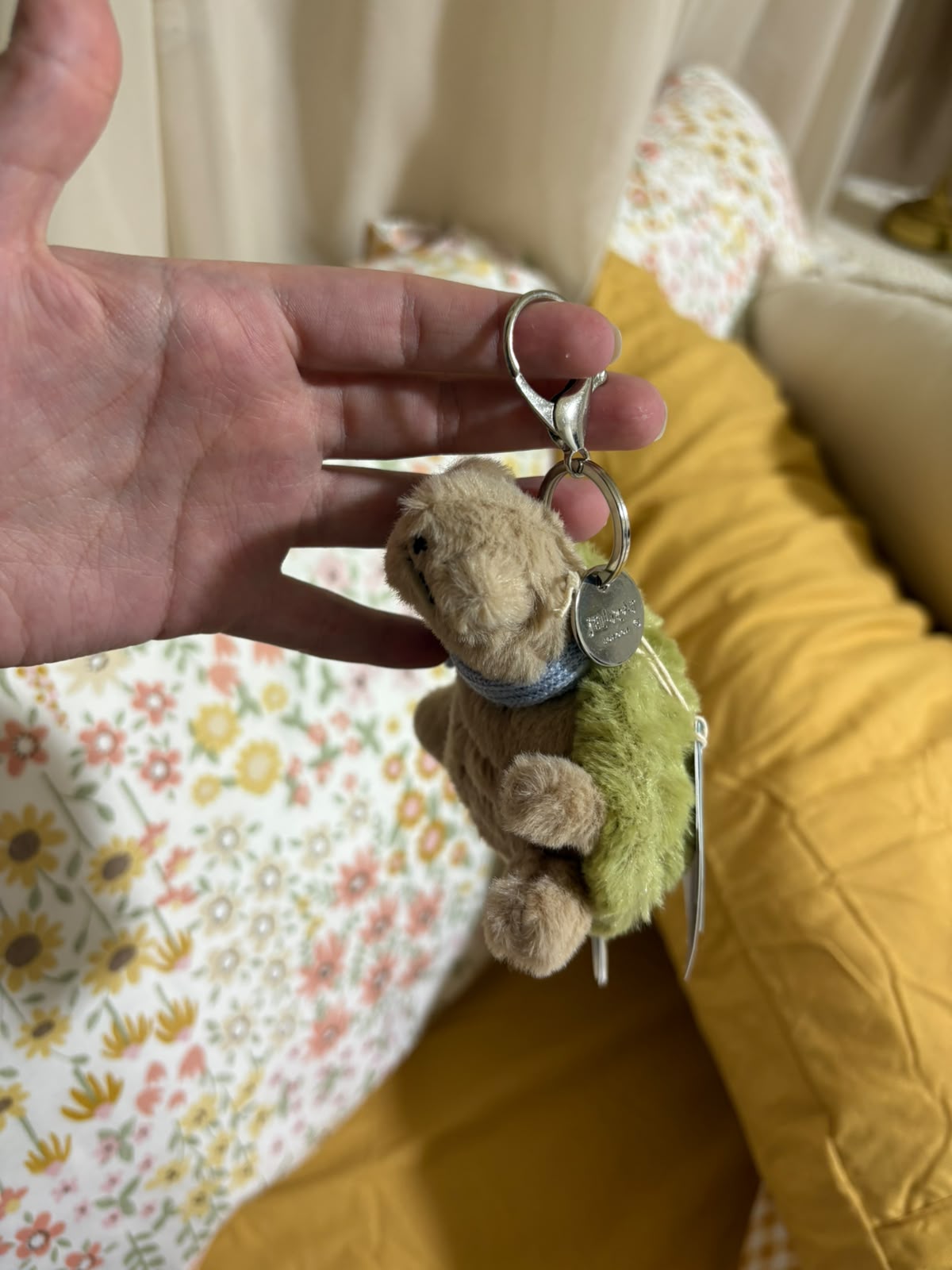 Turtle with Blue Scarf plush keychain - 10 cm