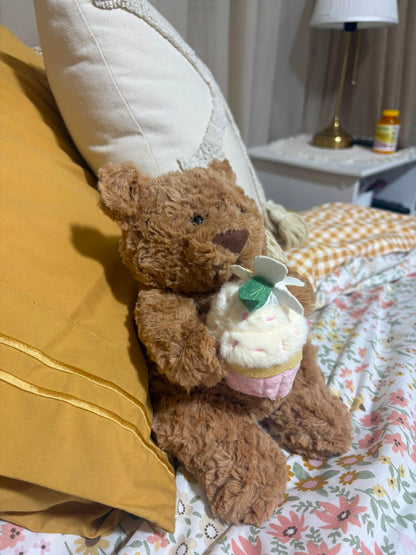 Sweetheart Brown Teddy Bear Plush with Pink Cupcake - 26 cm