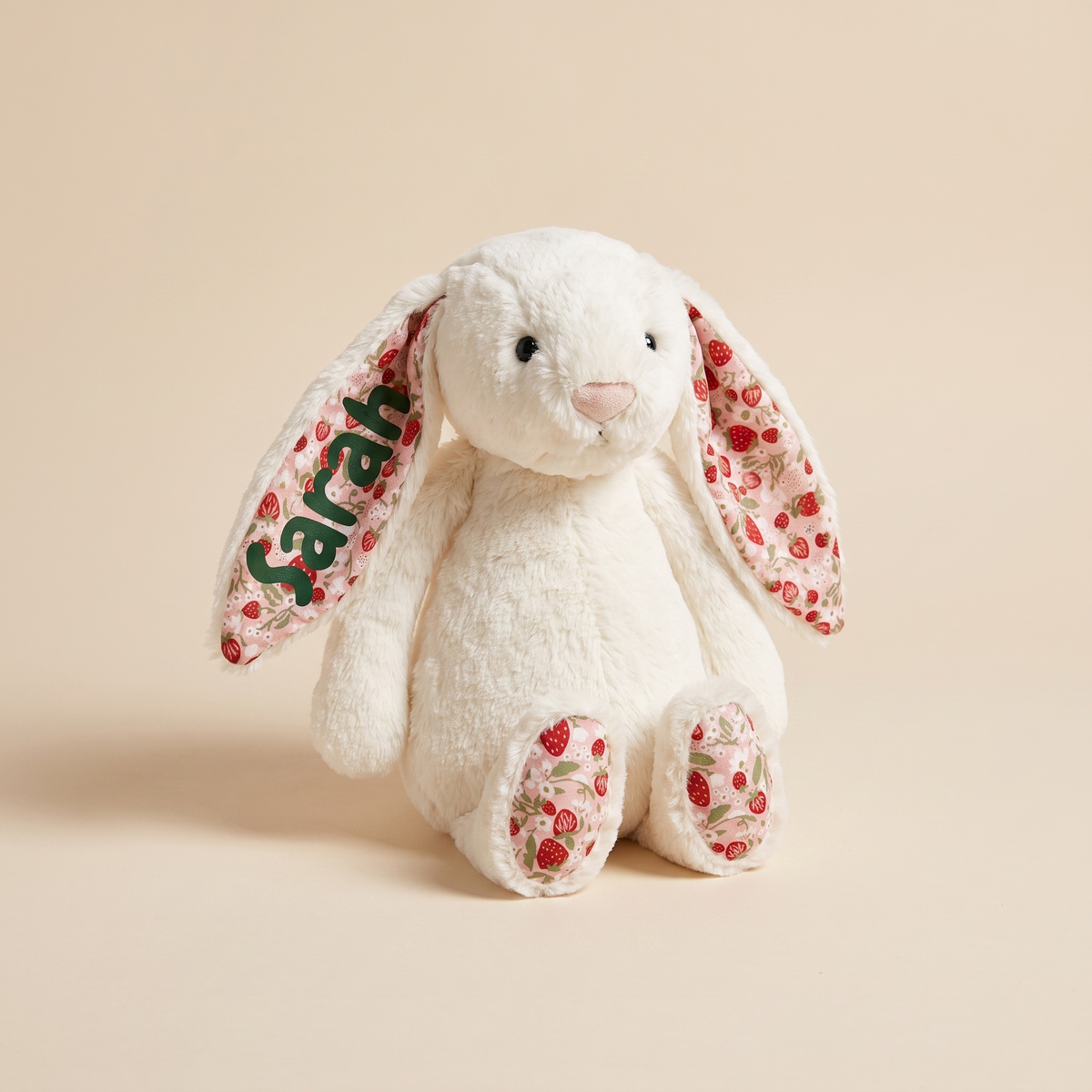 Floral and strawberry Bunny plush - white - 30 cm | Pinky Promise