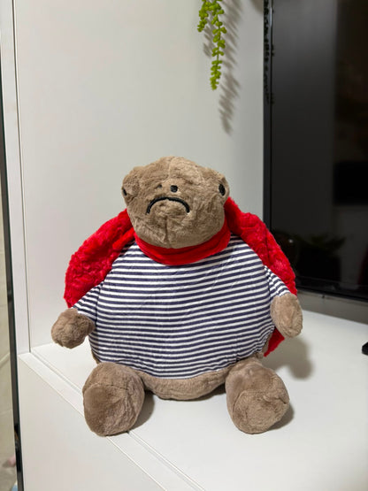 Grumpy Superhero Turtle Plush Toy – Striped Shirt & Red Cape
 - 30 cm - Photo 4 | Pinky Promise
