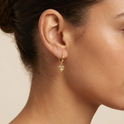 Heart Charm Earrings - Gold Plated 925 Sterling Silver | Pinky Promise