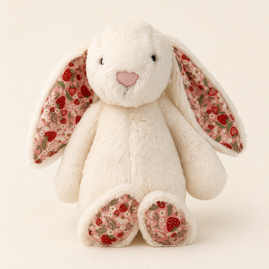 Floral and strawberry Bunny plush - white - 30 cm