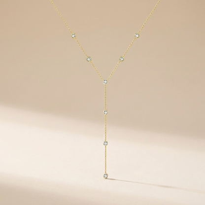 Lariat Diamond-Style Drop Necklace – 925 Sterling Silver, Gold Plated