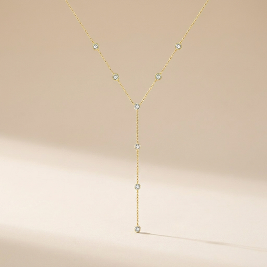 Lariat Diamond-Style Drop Necklace – 925 Sterling Silver, Gold Plated