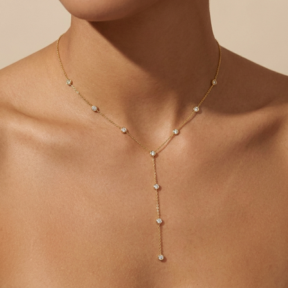 Lariat Diamond-Style Drop Necklace – 925 Sterling Silver, Gold Plated