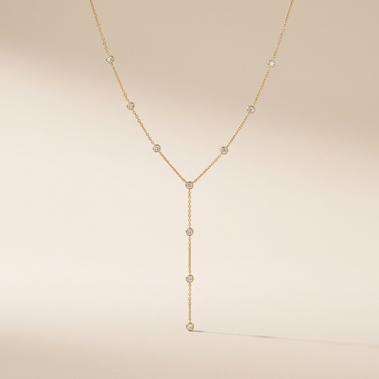 Lariat Diamond-Style Drop Necklace – 925 Sterling Silver, Gold Plated