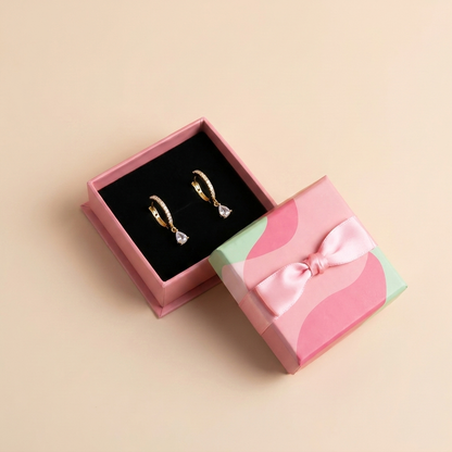 Pavé Huggie Hoop Earrings with Teardrop Charm - Gold Plated 925 Sterling Silver
