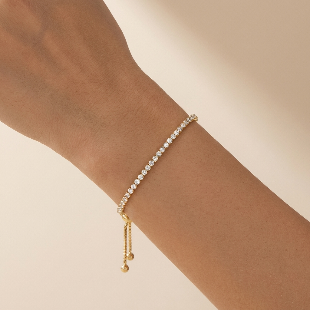 Adjustable Tennis Bracelet - Gold Plated 925 Sterling Silver