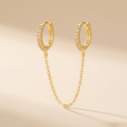 Chain Linked Double Huggie Hoop Earrings - Gold Plated 925 Sterling Silver