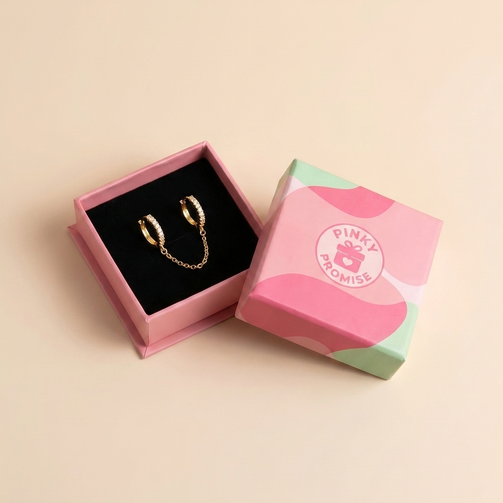 Chain Linked Double Huggie Hoop Earrings - Gold Plated 925 Sterling Silver