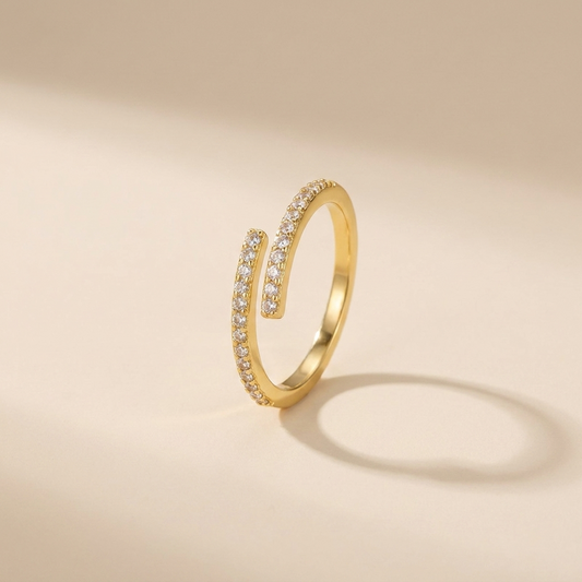 Pavé Bypass Open Ring - Gold Plated 925 Sterling Silver
