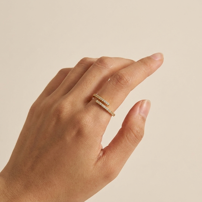 Pavé Bypass Open Ring - Gold Plated 925 Sterling Silver