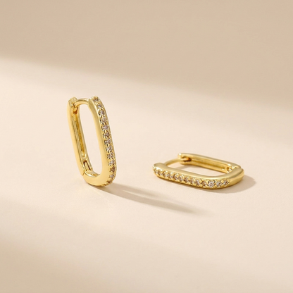 Pavé Oval Huggie Hoop Earrings - Gold Plated 925 Sterling Silver