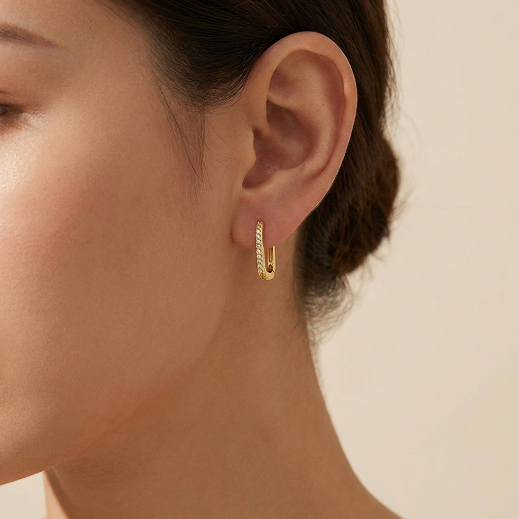 Pavé Oval Huggie Hoop Earrings - Gold Plated 925 Sterling Silver