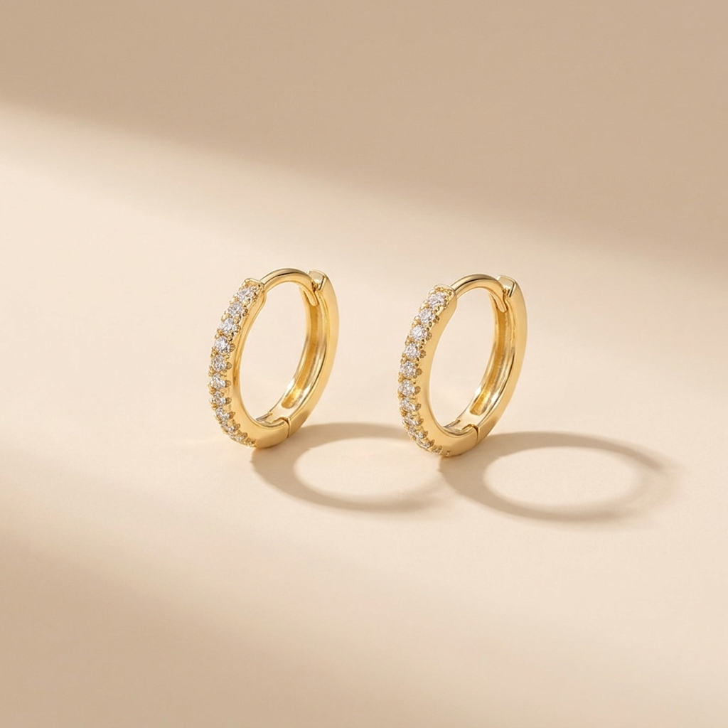 Classic Pavé Huggie Hoop Earrings - Gold Plated 925 Sterling Silver