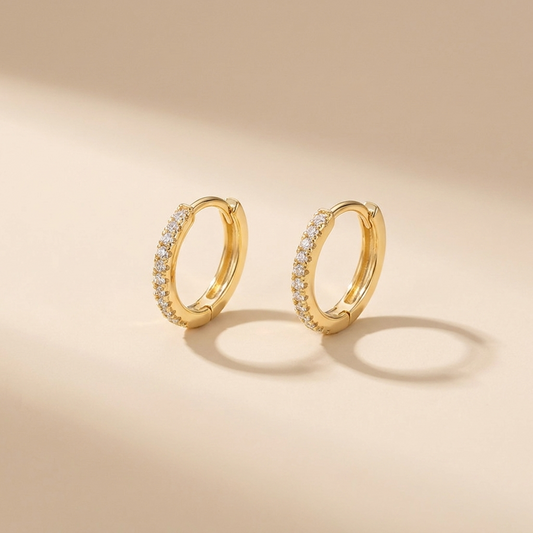 Classic Pavé Huggie Hoop Earrings - Gold Plated 925 Sterling Silver