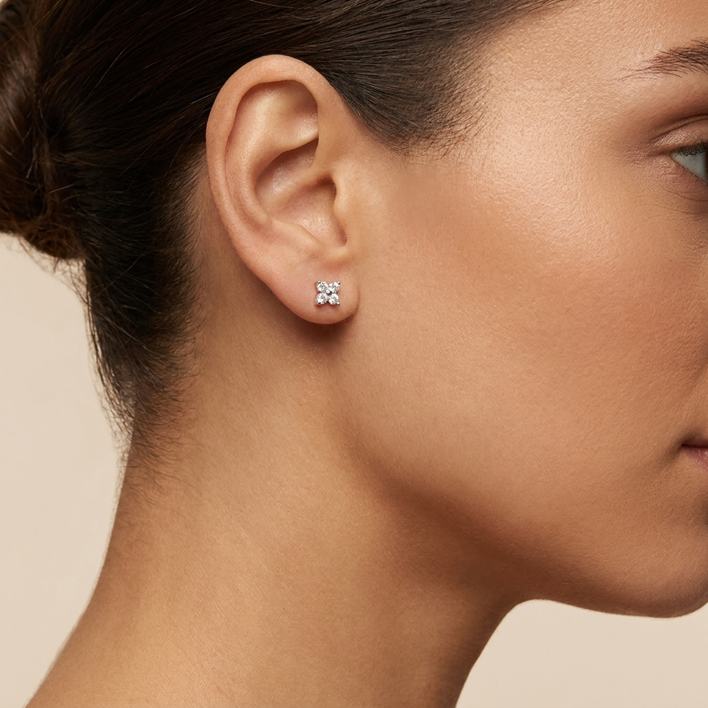 Tiny Flower Cluster Stud Earrings - 925 Sterling Silver