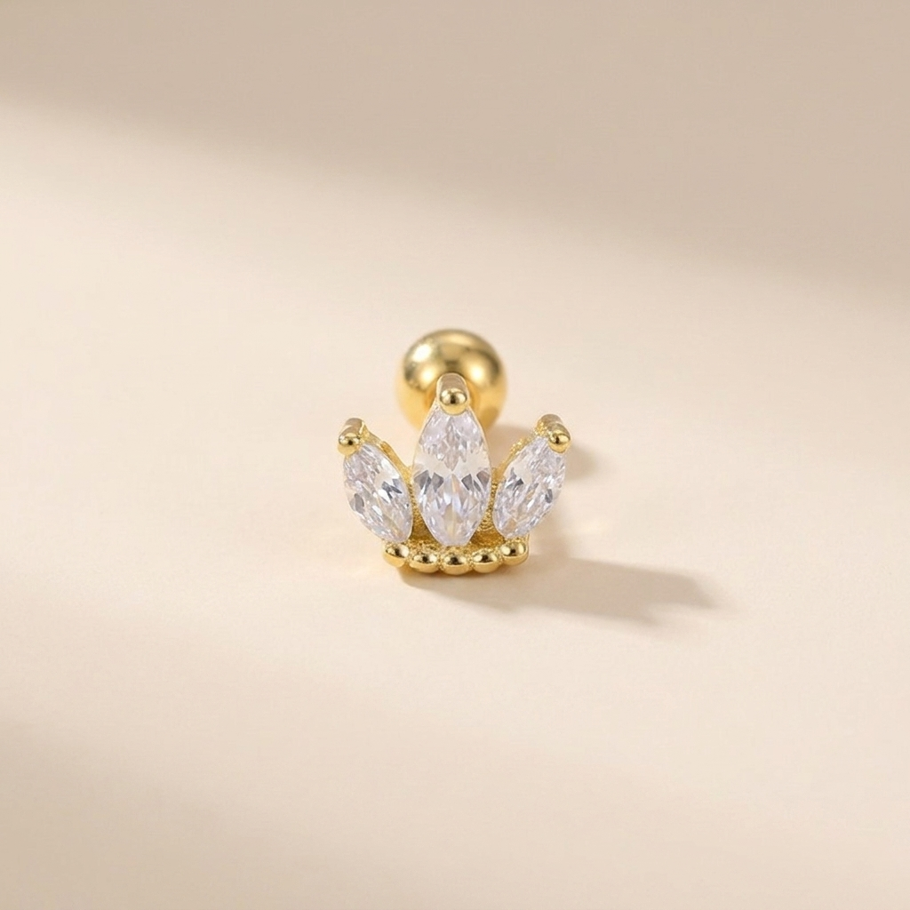 Crown Cartilage Stud Earring (Single) - Gold Plated 925 Sterling Silver