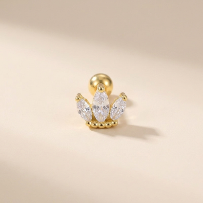 Crown Cartilage Stud Earring (Single) - Gold Plated 925 Sterling Silver