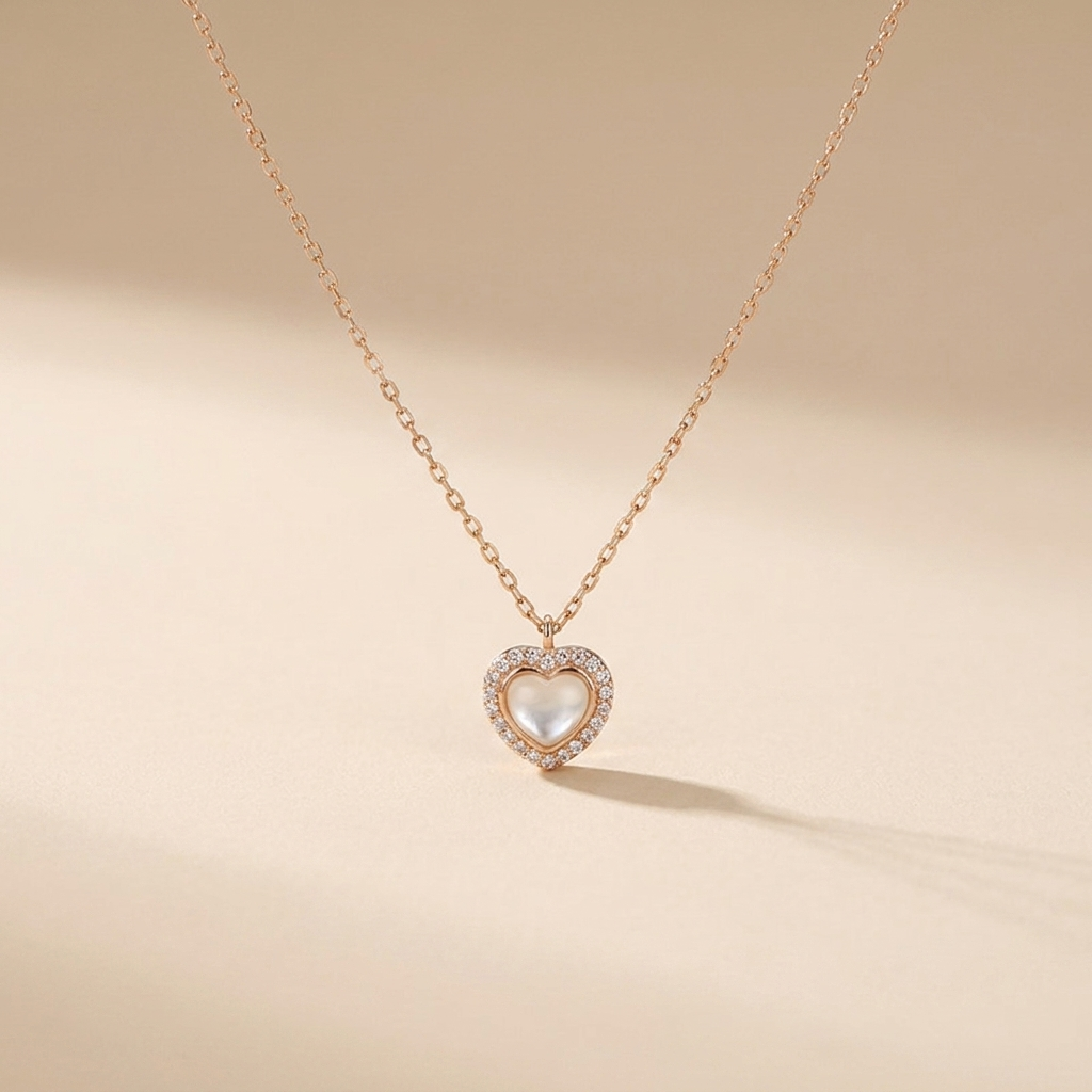 Pearl Heart Halo Necklace - Gold Plated 925 Sterling Silver