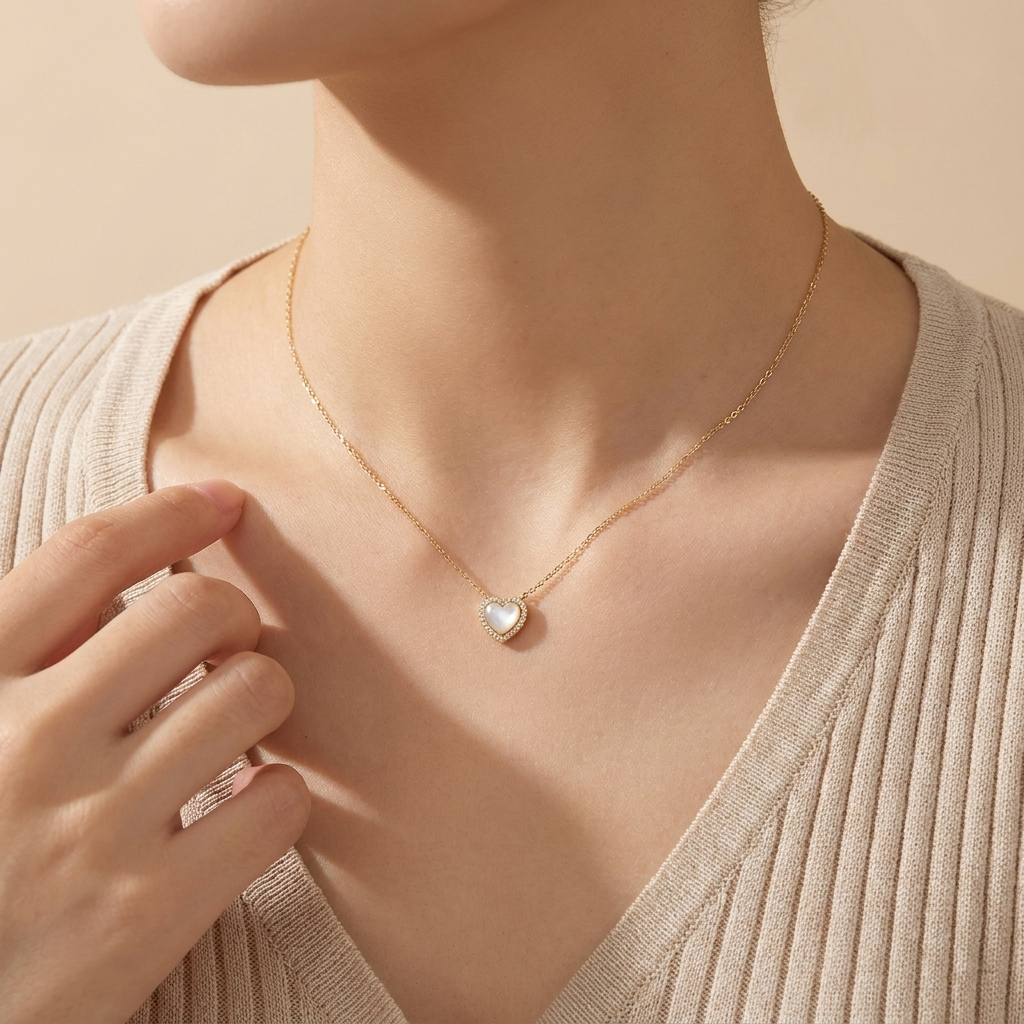 Pearl Heart Halo Necklace - Gold Plated 925 Sterling Silver