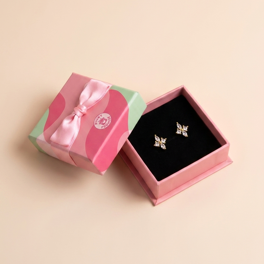 Marquise Star Flower Stud Earrings - Gold Plated 925 Sterling Silver