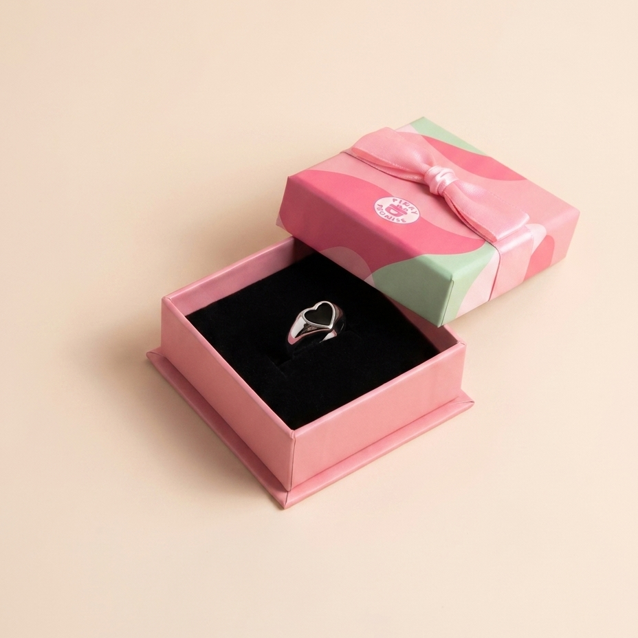 Black Heart Signet Adjustable Ring - 925 Sterling Silver