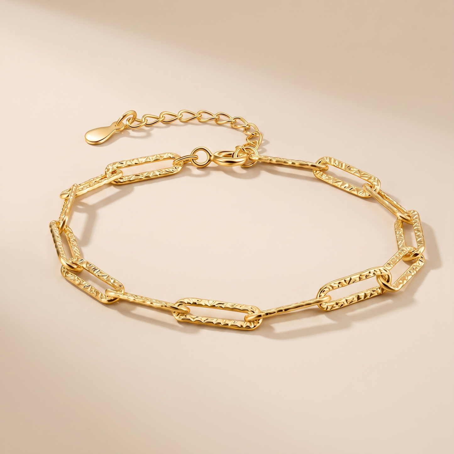 Hammered Paperclip Chain Bracelet - Gold Plated 925 Sterling Silver