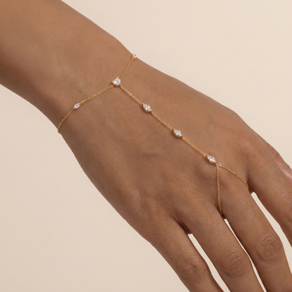 Marquise Station Hand Chain Bracelet - Gold Plated 925 Sterling Silver