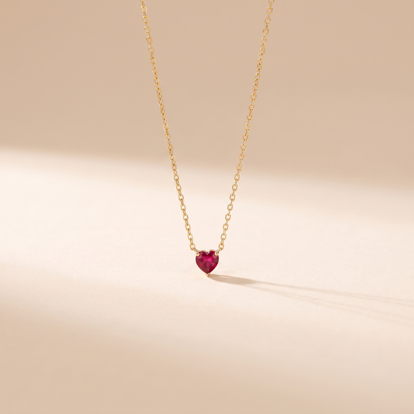 Red Heart Solitaire Necklace - Gold Plated 925 Sterling Silver