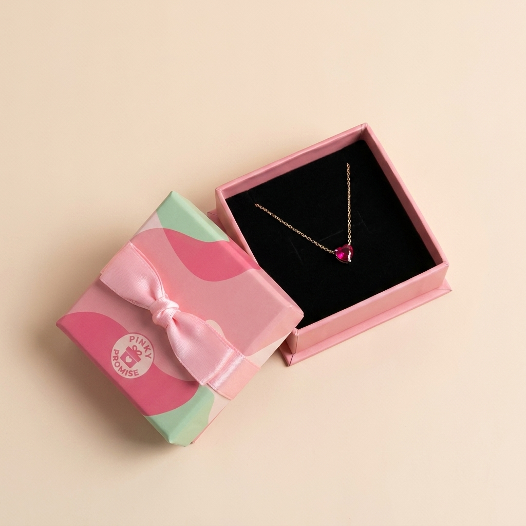 Red Heart Solitaire Necklace - Gold Plated 925 Sterling Silver