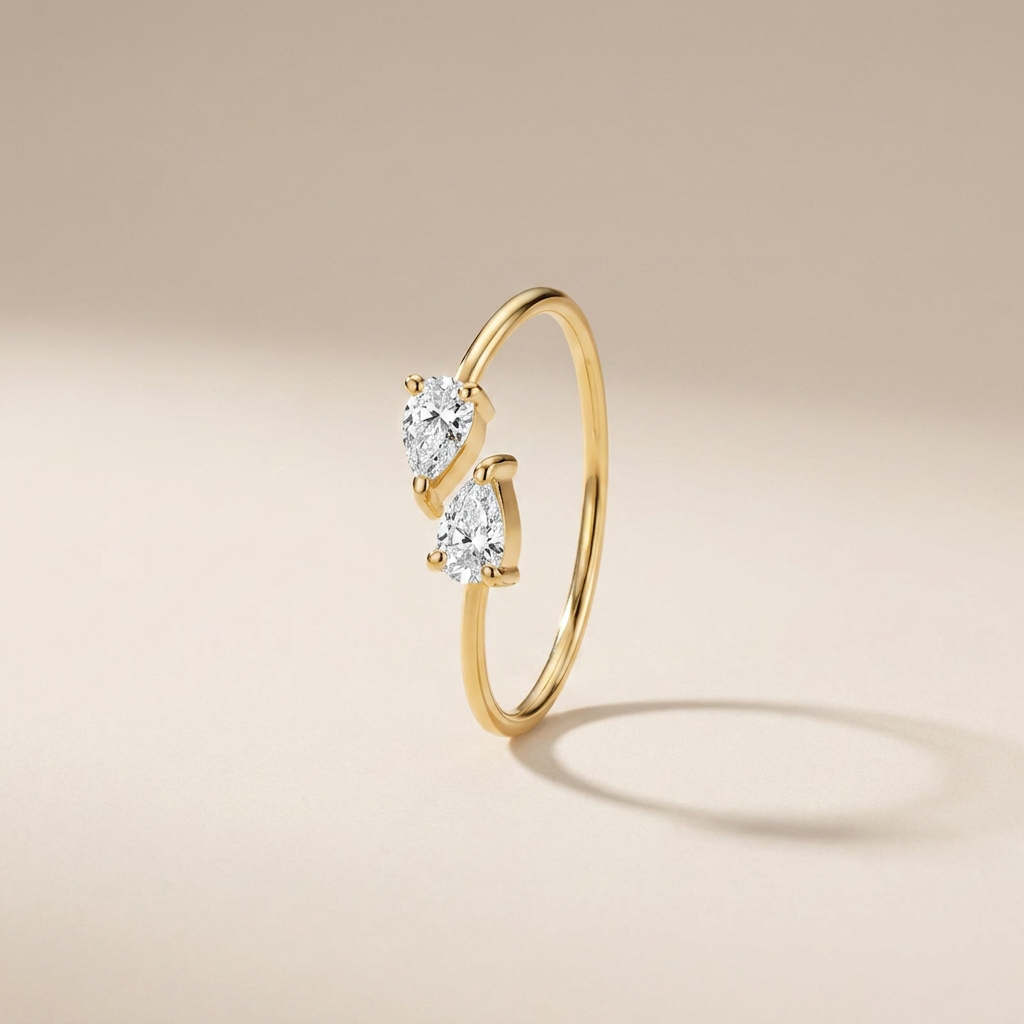 Double Pear Open Ring - Gold Plated 925 Sterling Silver