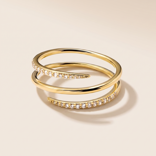 Double Wrap Pavé Spiral Ring - Gold Plated 925 Sterling Silver