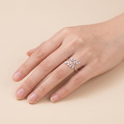 Leaf Branch Open Ring - 925 Sterling Silver