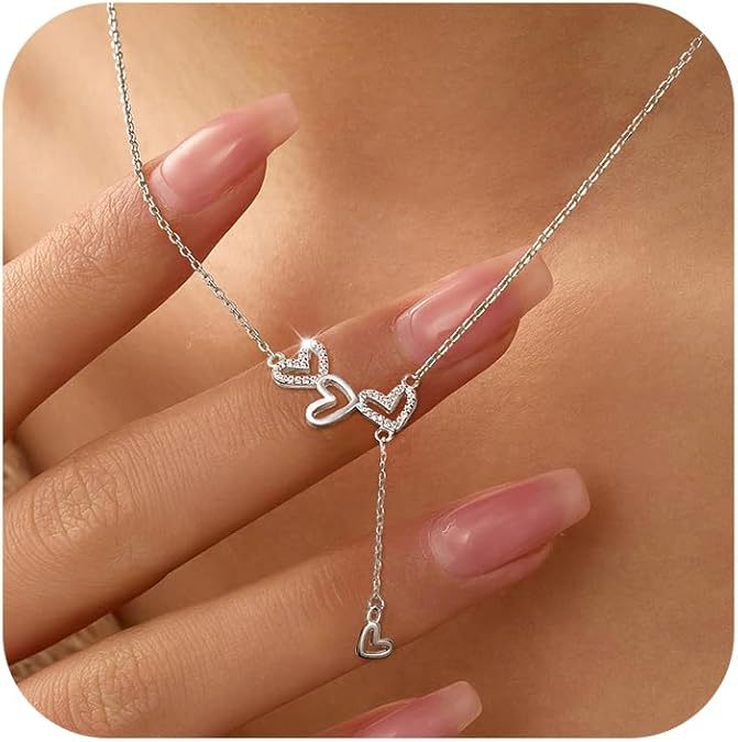 Interlocking Heart Lariat Necklace - 925 Sterling Silver - Close Up | Pinky Promise