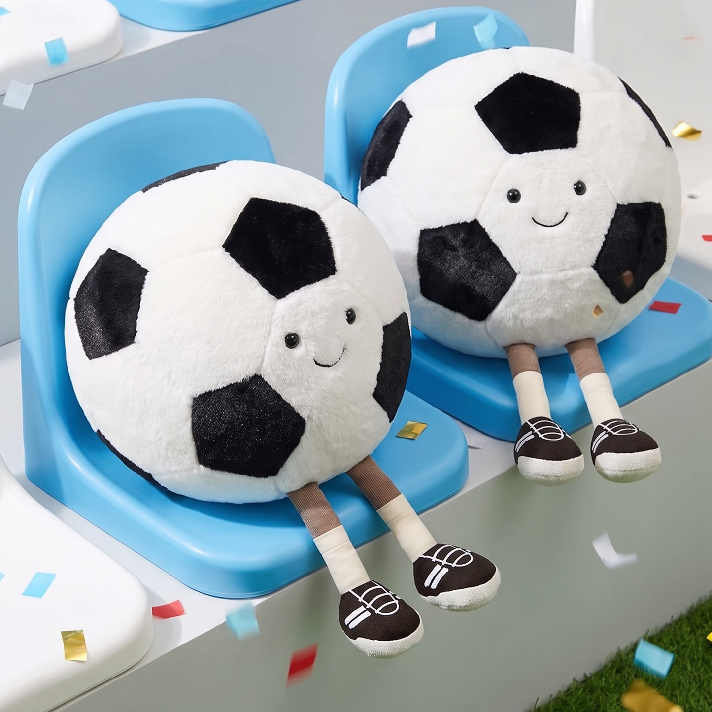 Kawaii Sports Ball Plushies – Basketball & Football - 30 cm - Close Up | Pinky Promise