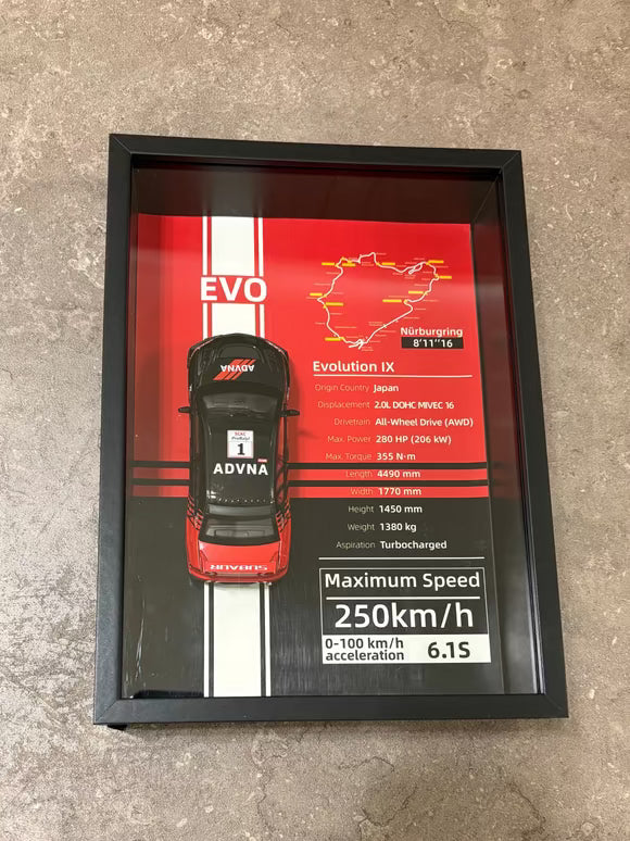 Mitsubishi Lancer Evolution IX – 3D Diecast Shadow Box Wall Art (JDM Legend Edition) – 32cm x 23cm - Photo 11 | Pinky Promise